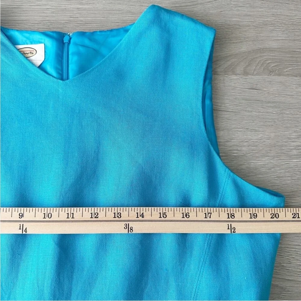 Talbots Vibrant Turquoise Blue Irish Linen Sleeveless Sheath Midi Dress Size 16 - Picture 7 of 10